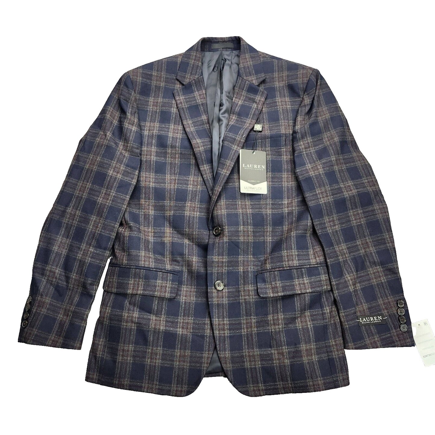 Lauren Ralph Lauren Polyester Blue Plaid Suit Jacket Blazer 38R NWT