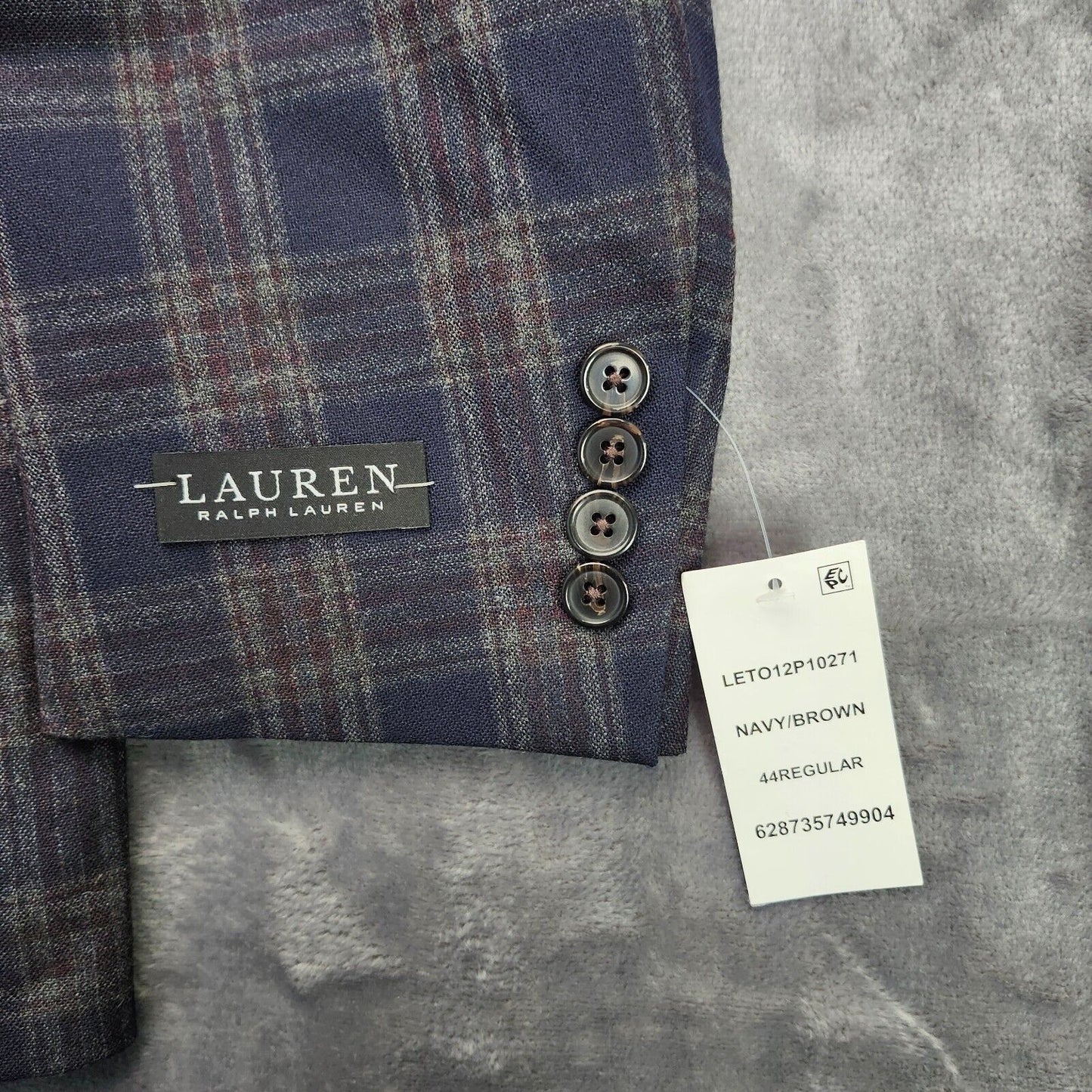 Lauren Ralph Lauren Polyester Blue Plaid Suit Jacket Blazer 44R NWT