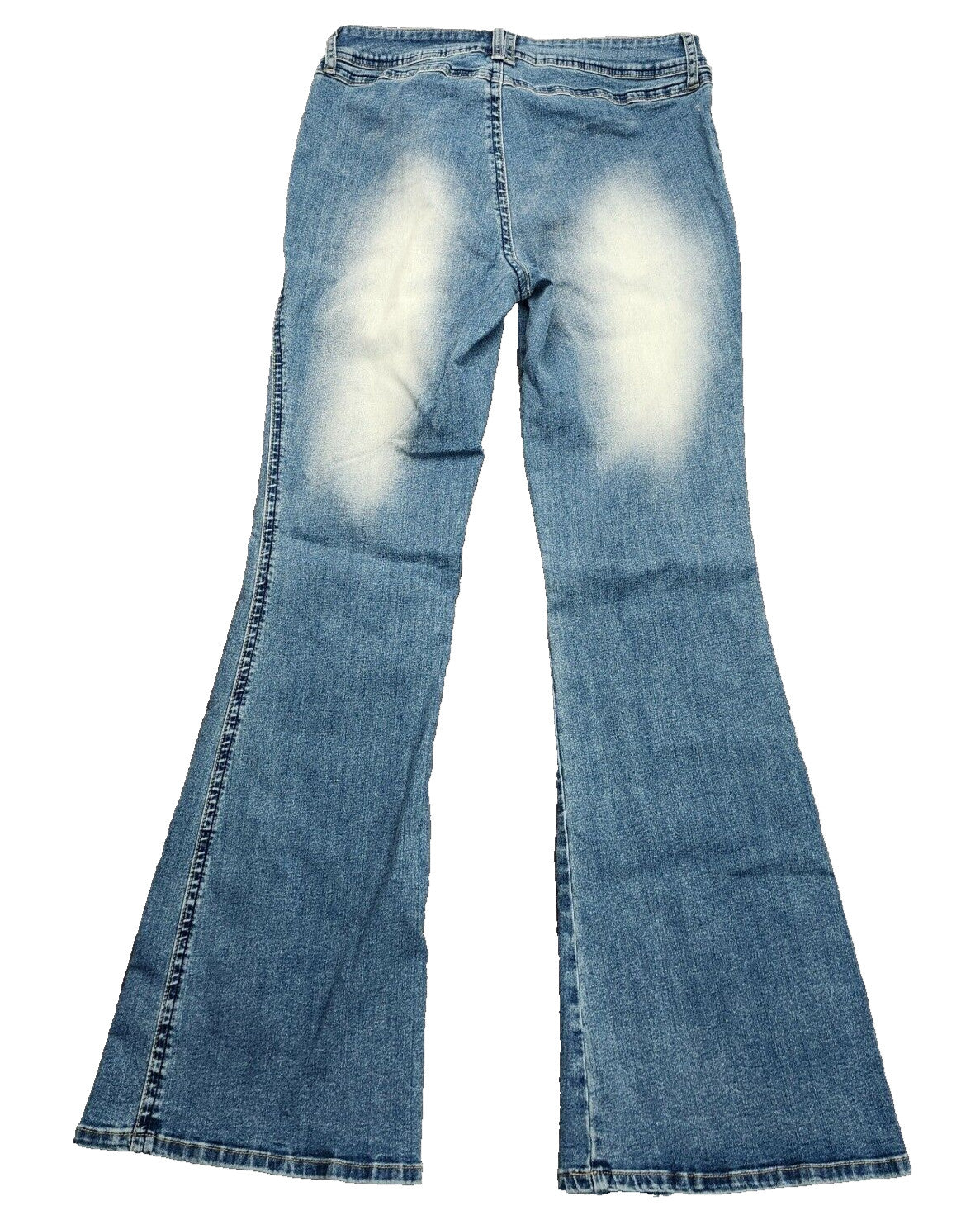 Flamingals Women's Low Rise Flare Jeans Buckle Belted Faded Denim Jeans sz Large