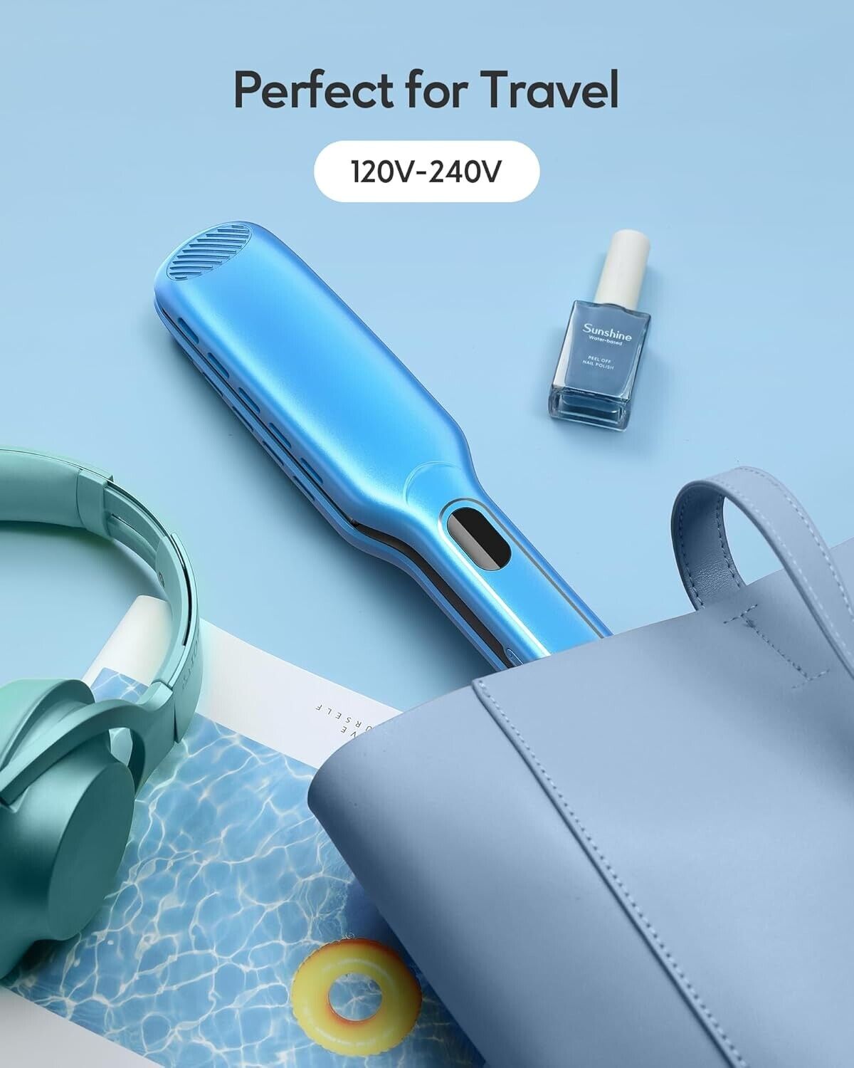 Wavytalk Hair Straightener 1.7 Inch Wide Titanium Wet to Dry Flat Iron Blue