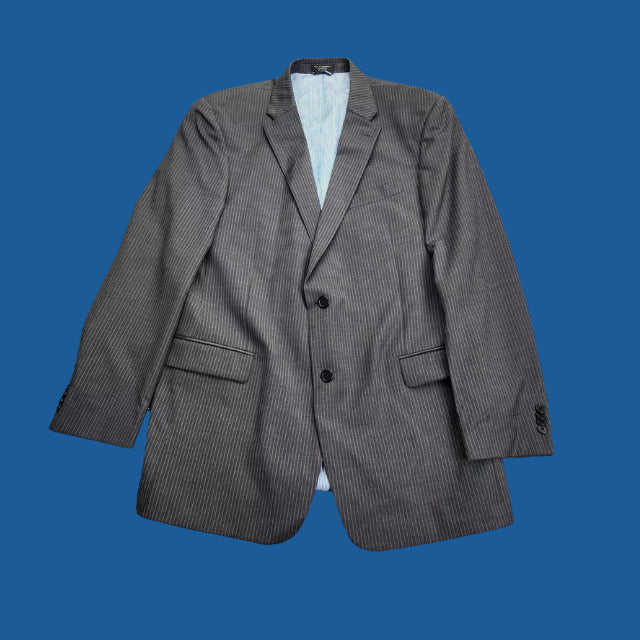 Tommy Hilfiger Men's Suit Jacket Gray Pin Strip Two Button 100% Wool 46 L