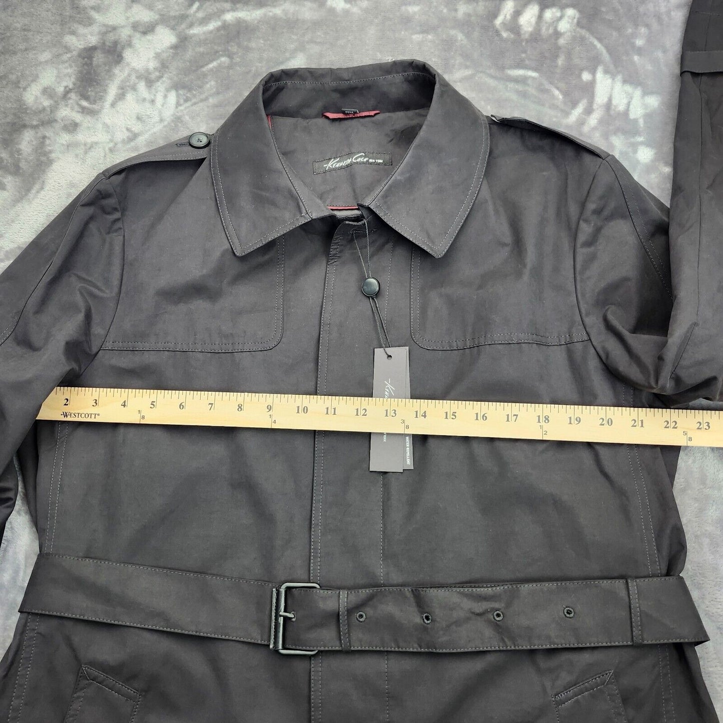 NWT Men’s Kenneth Cole New York Black Trench Rain Coat w/ Belt 42 Regular