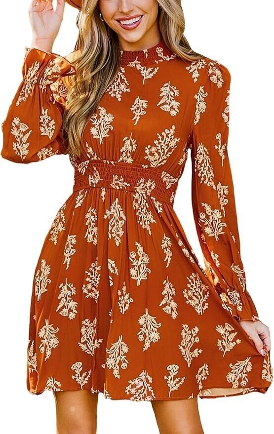 CUPSHE Women's Mock Neck Floral Mini Fall Dress Long Ruffle Sleeve size XL
