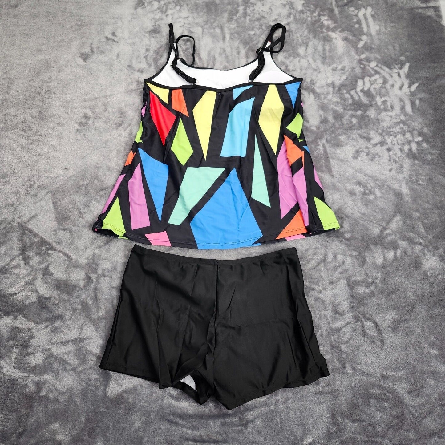 Printed Halter Tummy Control Tops with Shorts 2 Piece Tankini Swimsuit XL