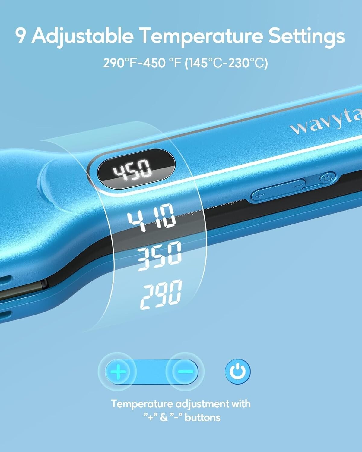 Wavytalk Hair Straightener 1.7 Inch Wide Titanium Wet to Dry Flat Iron Blue