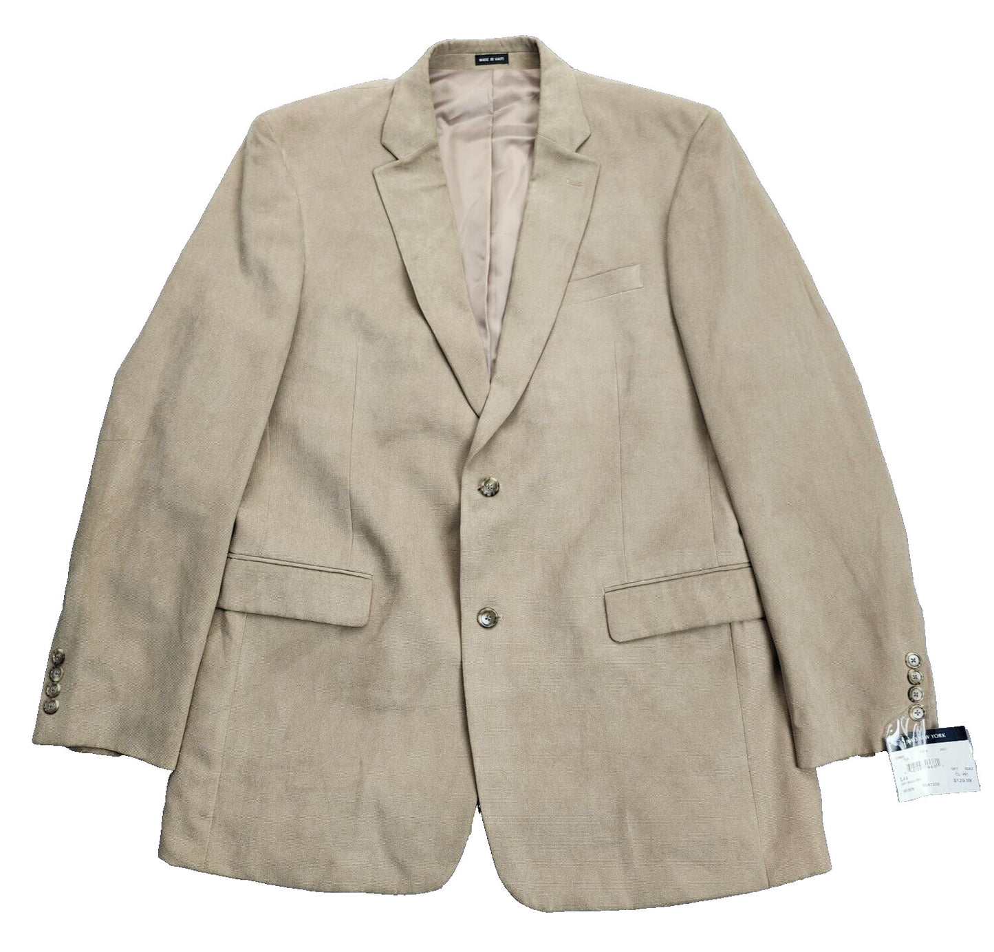 NWT Jones New York Men's 44 Long Sport Coat Blazer Corey Tan Notch Lapel