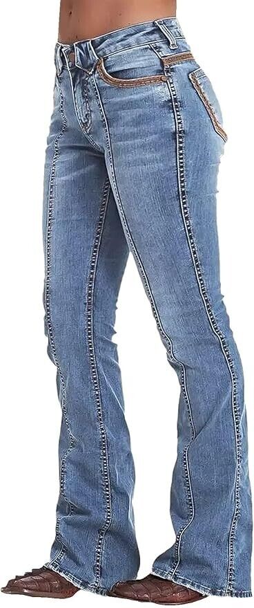 Flamingals Flared High Rise Casual Wash Wrap Denim Jeans Large
