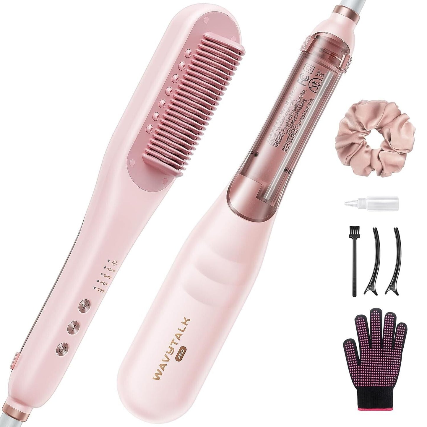 Wavytalk Pro Ceramic Heated Hair Straightening Brush, 3 in 1 with Steam, Pink