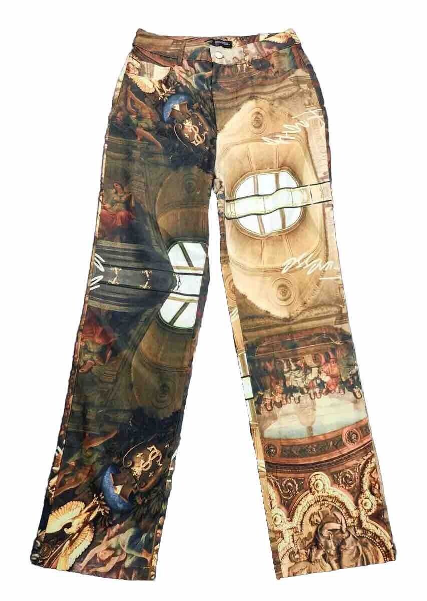 NWoT Finesse High-Waisted Straight Leg Sistine Chapel Renaissance Art Print Sz M