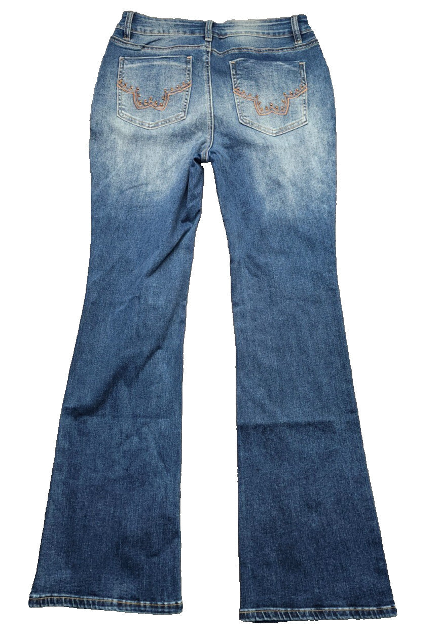 Flamingals faded blue denim flame embroidered Womens Medium