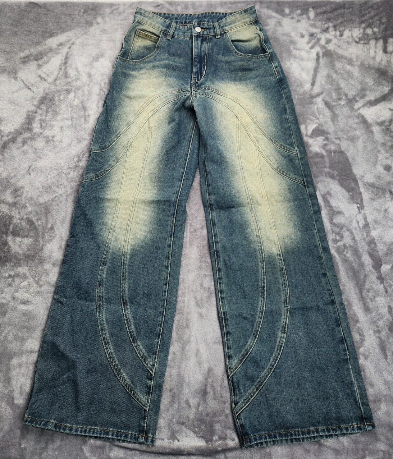 CIDER Womens Mid Waist Washed Button Straight Leg Jeans Small