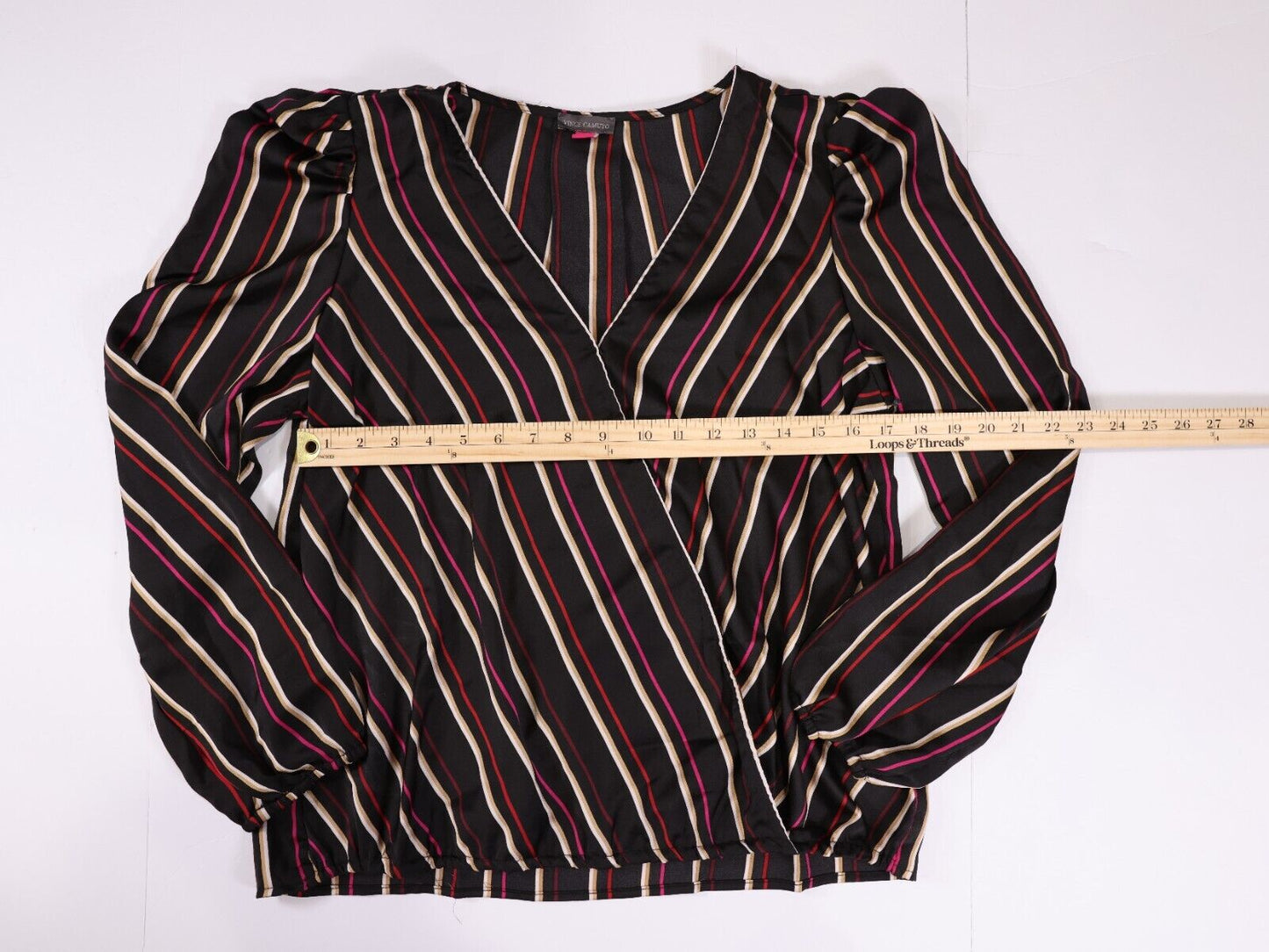 Vin Camuto Womens Black Red and Gold Blouse Holiday Hues Size L