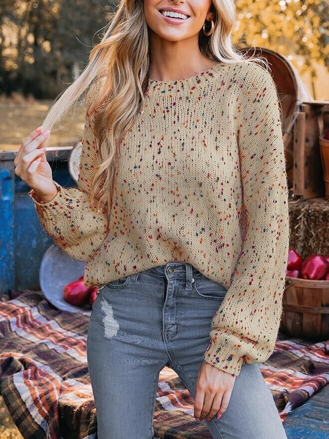 CUPSHE Womens Pullover Sweater Rainbow Pom Ribbed Knit Long Sleeve Fall XXL