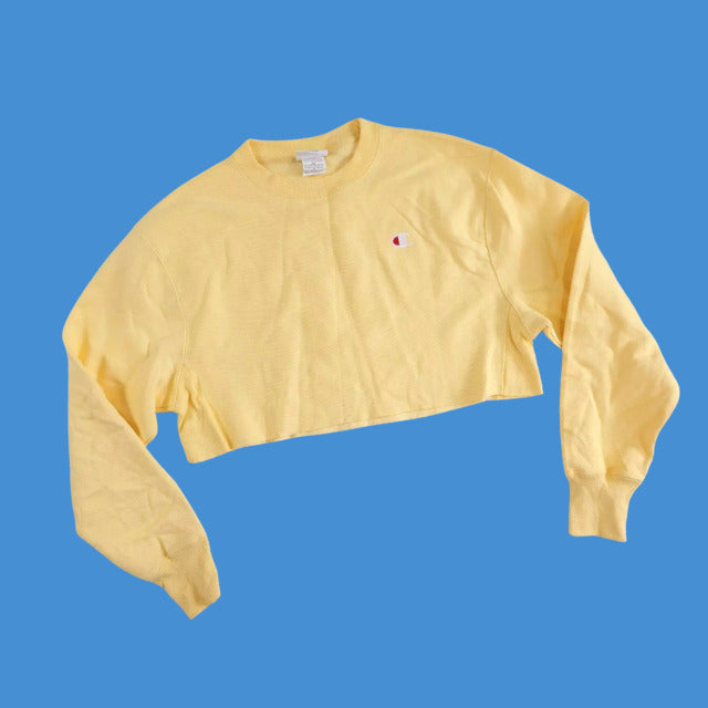 Champion Reverse Weave Women's XS Crop Cut Off Sweatshirt Yellow New