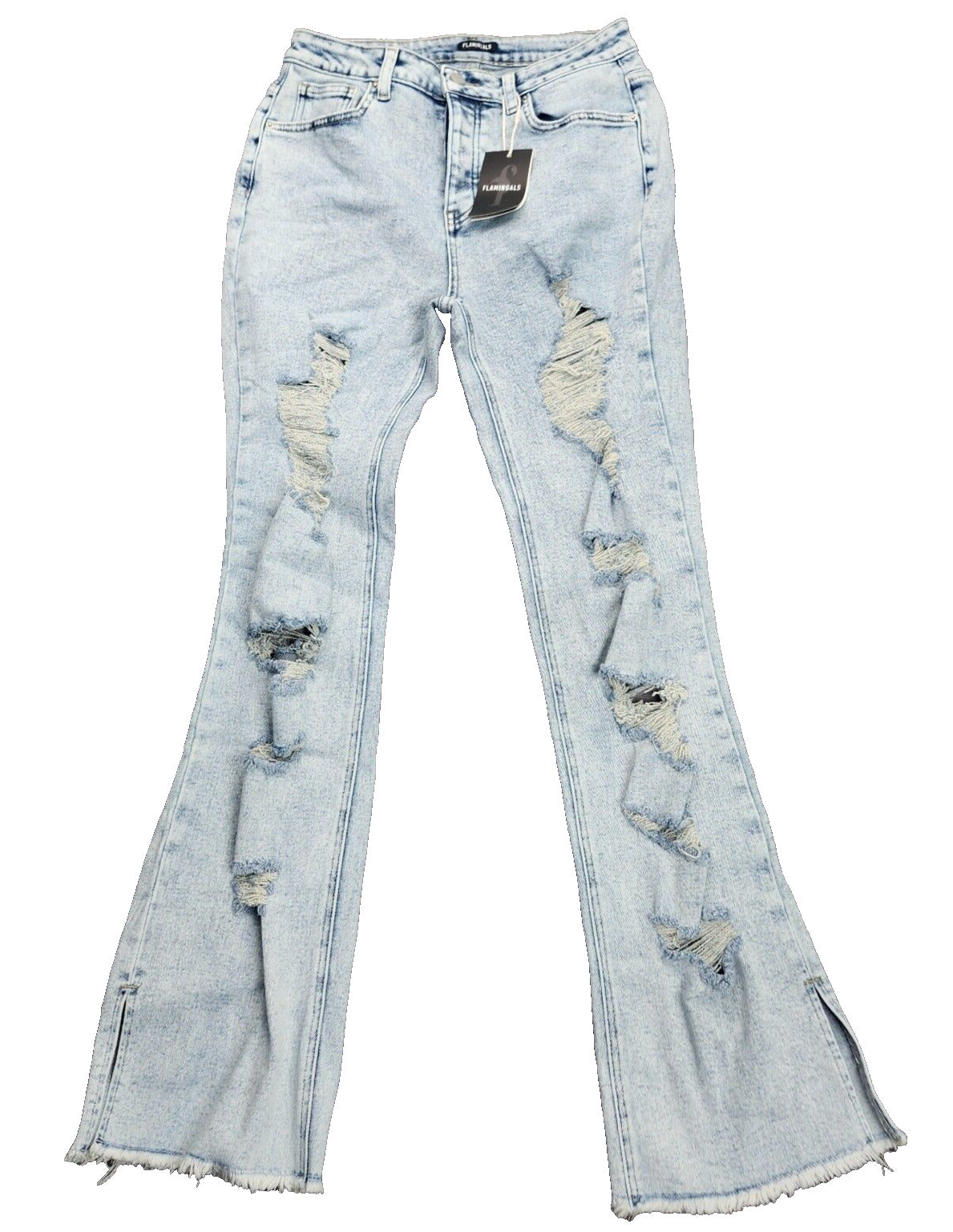 NWT Flamingals Women's Bootcut Ripped Light Blue Jeans Size Medium