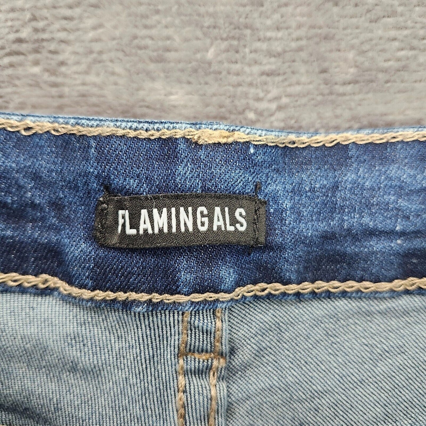 Flamingals Womens High Rise Button up Distressed Flared Denim Jeans Small