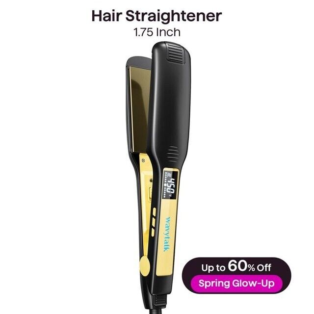 Wavytalk Hair Straightener 1.7 Inch Wide Titanium Wet 2 Dry Flat Iron Black Gold