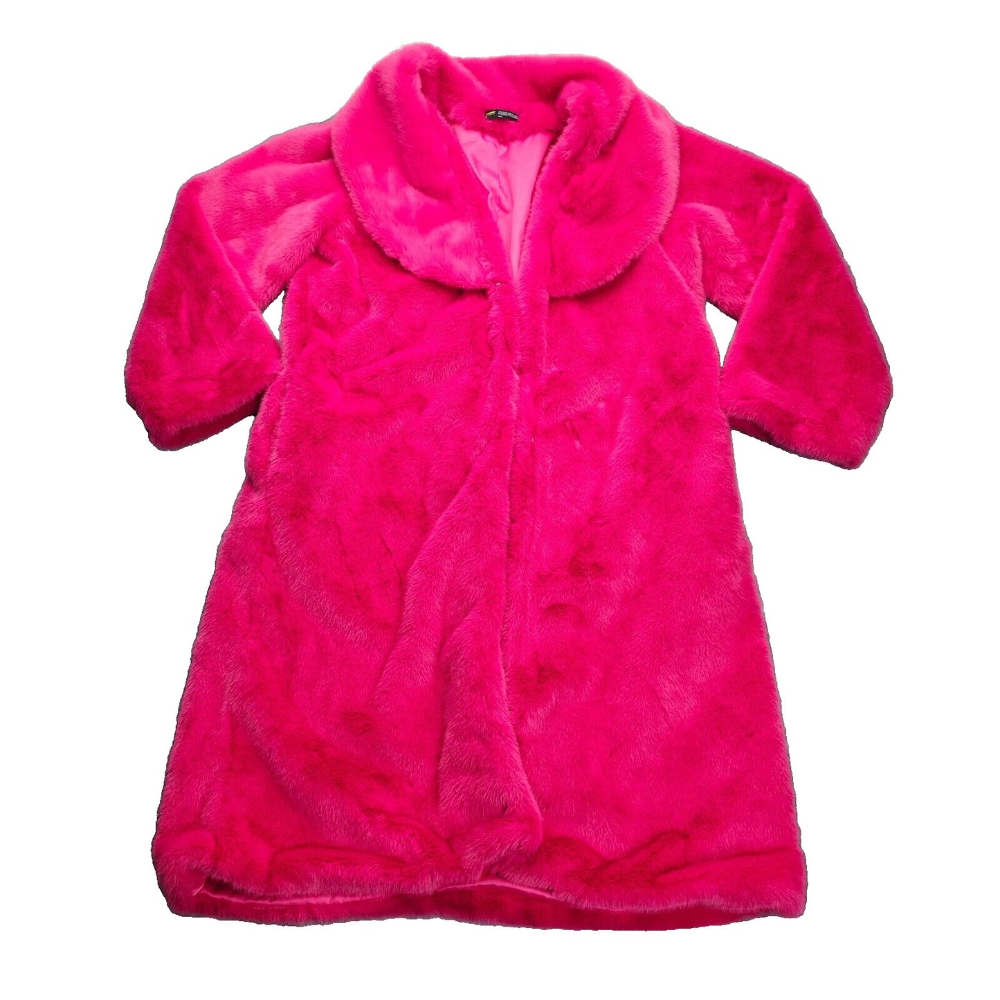 FINESSE Womens Dorinne Hot Pink Vegan Fur Knee Length Coat Large