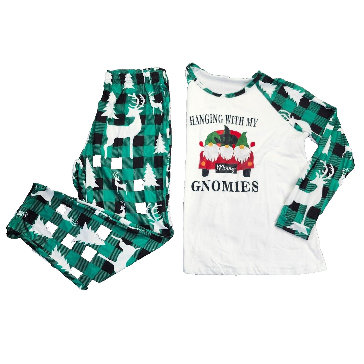 Long Sleeve Christmas Print Soft Warmth Loungewear Festive Sleepwear Sets 2XL