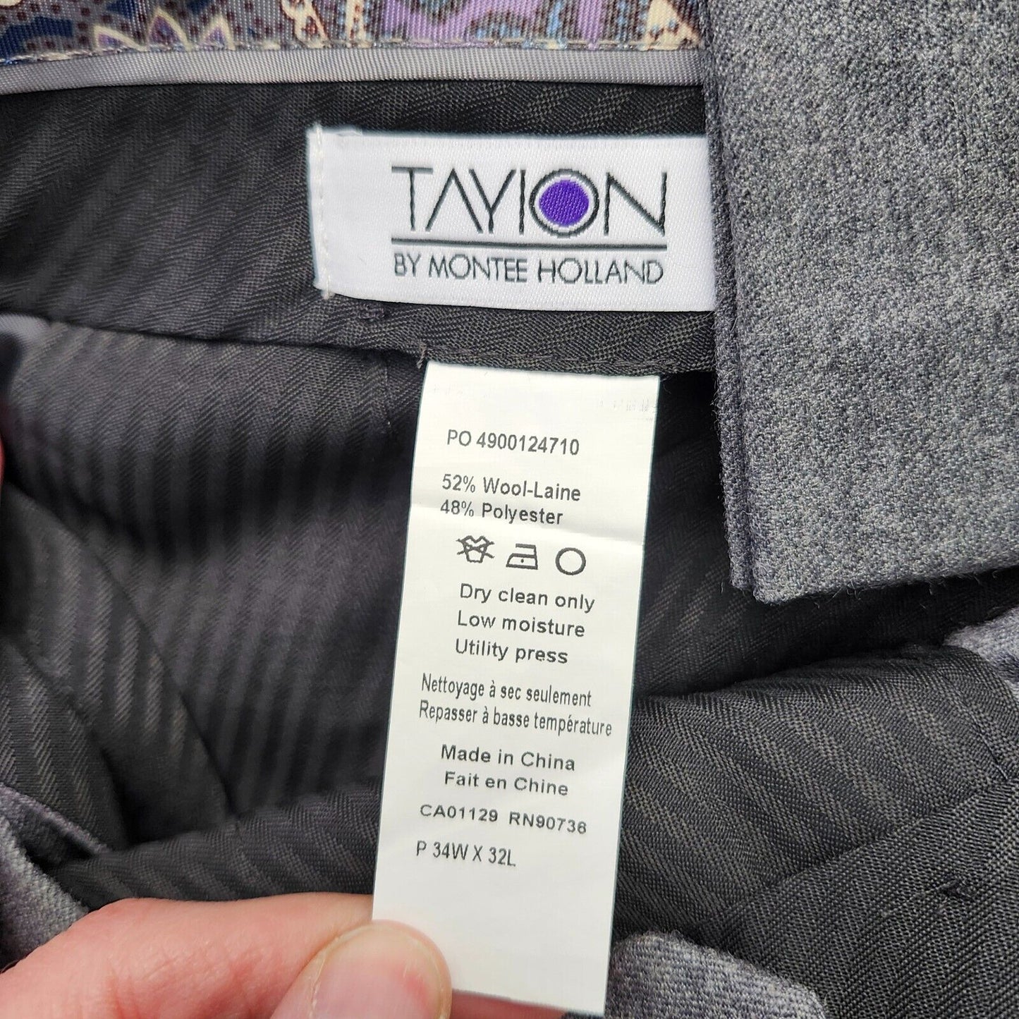 Tayion By Montee Holland Mens Classic-Fit Wool-Blend Dress Pants 34W x 32L Grey