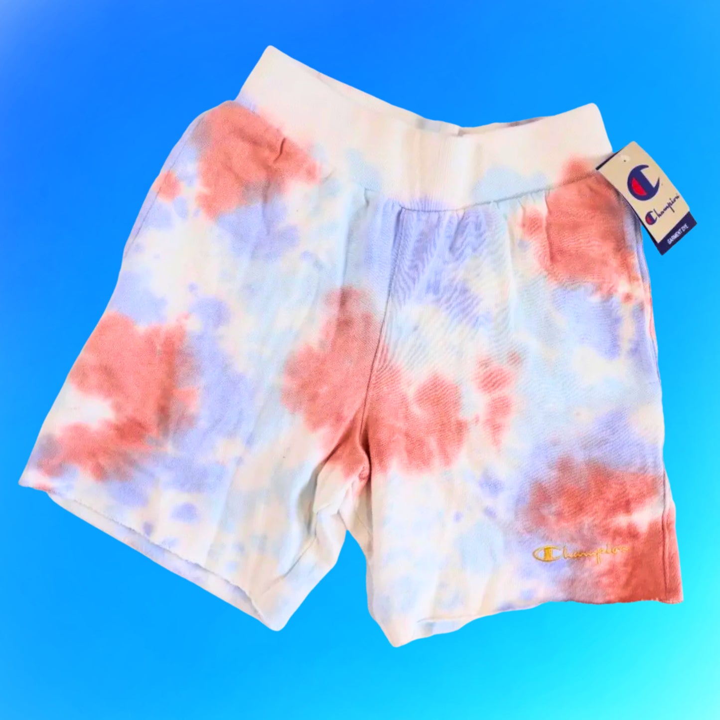 Champion Mens 6 inch Sport Shorts Blue Red XS Large Tie Dye Pockets NWT