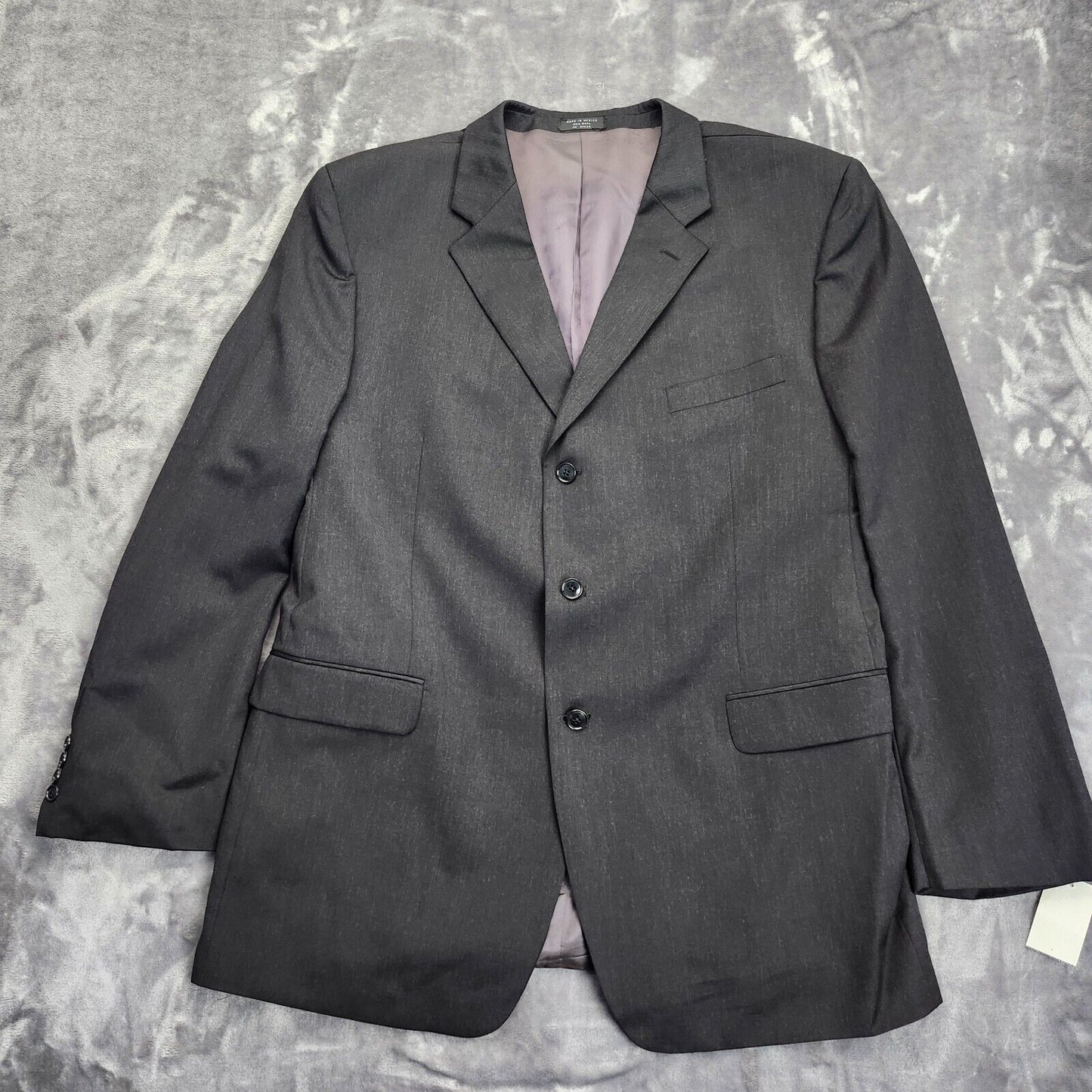 Men's Black 100% Wool Suit Set Jacket 48L Pants 36x32