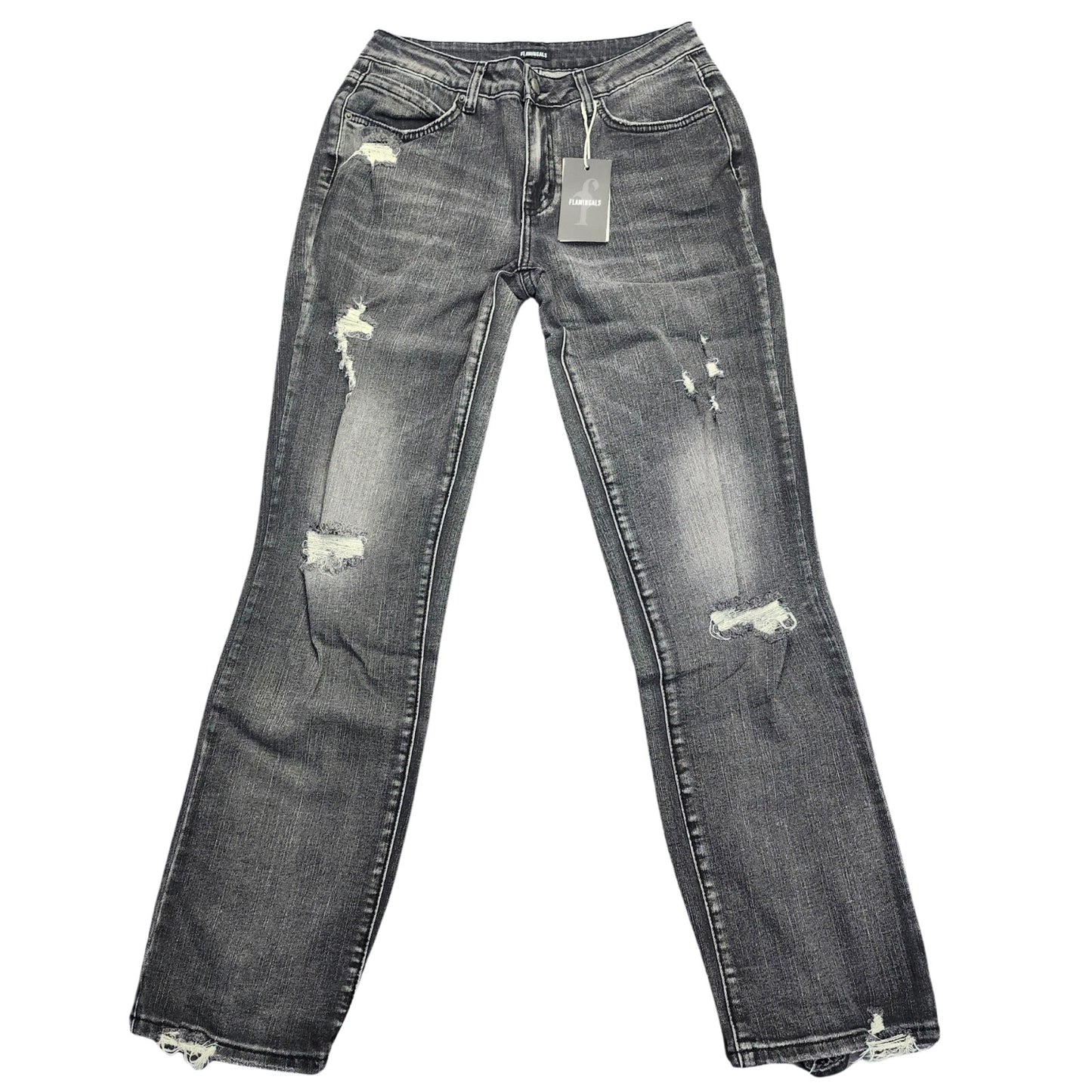 NWT Flamingals Women's High Waist Straight Ripped Black Jeans Size Small