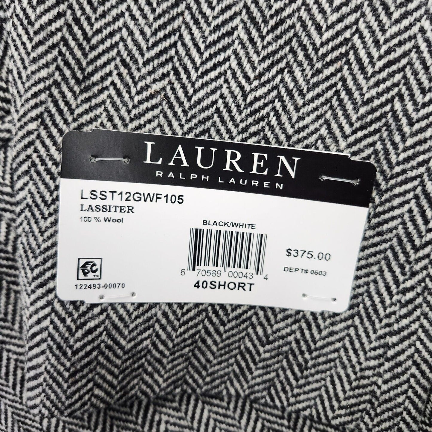 Lauren Ralph Lauren Classic-Fit Wool Suit Jacket Black/White Herringbone 40S NWT