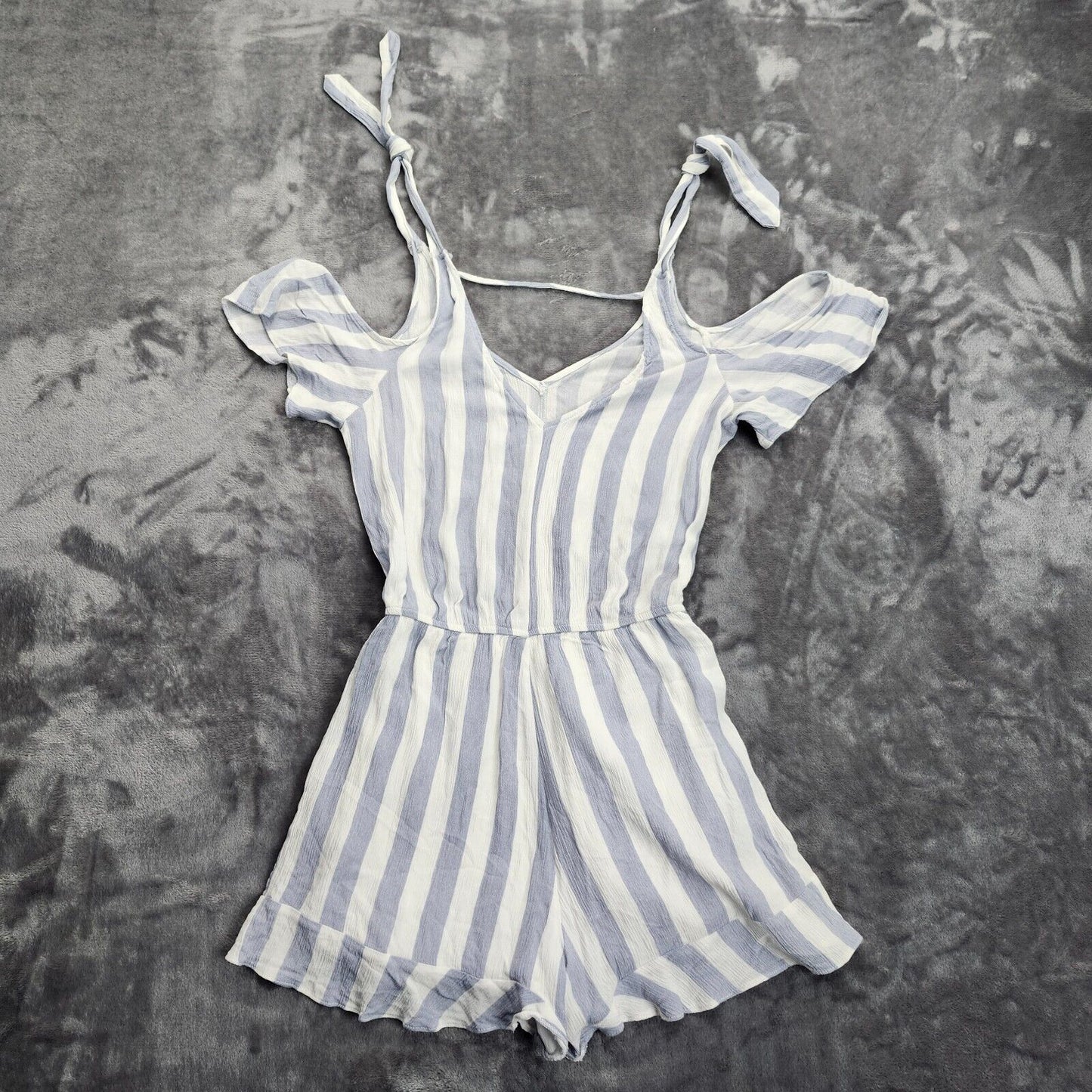 American Eagle Outfitters Small Striped Blue & White Romper Ruffle Lined Shorts