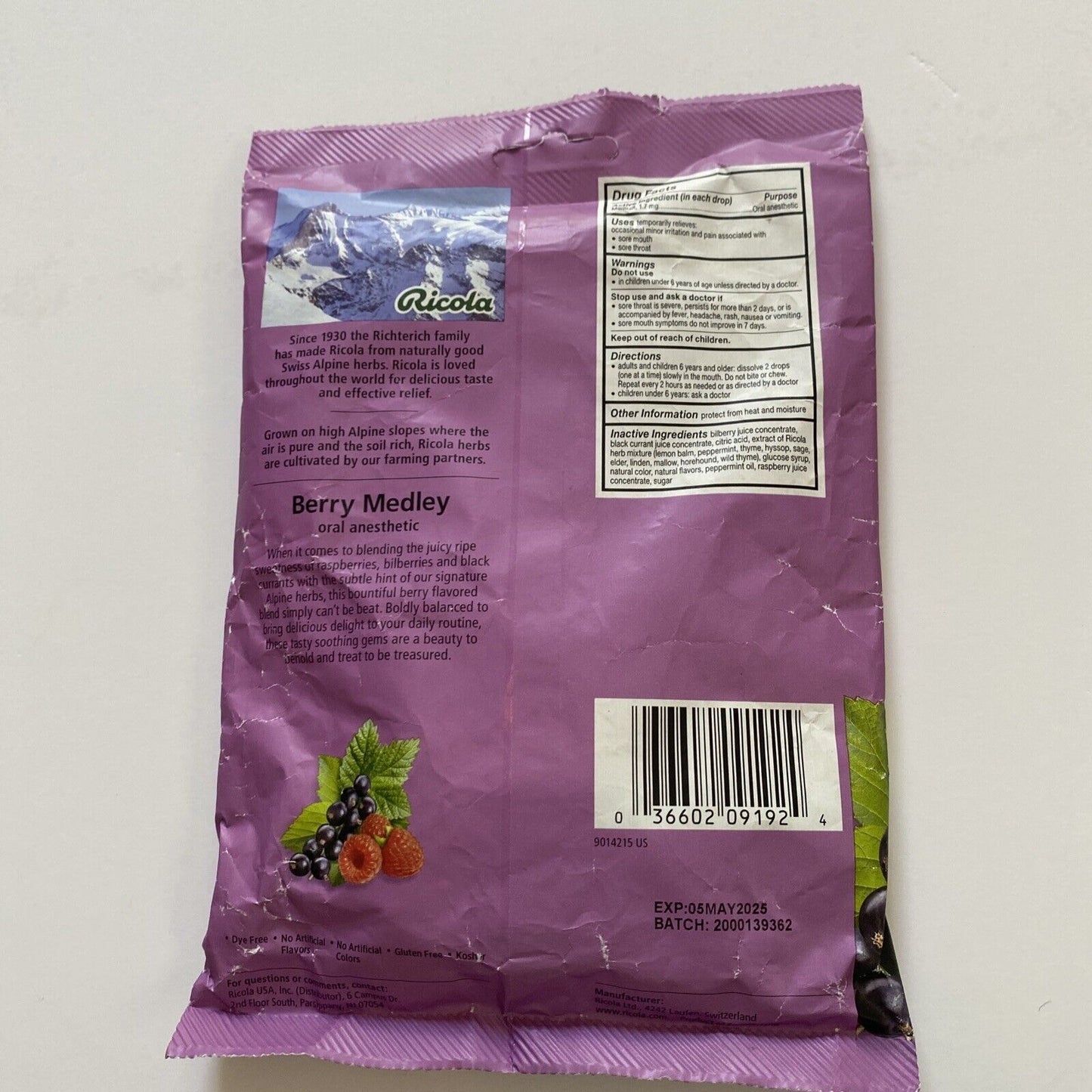 Ricola Berry Medley Throat Drops, 45 Count, Delicious Throat Relief & Care, Oral