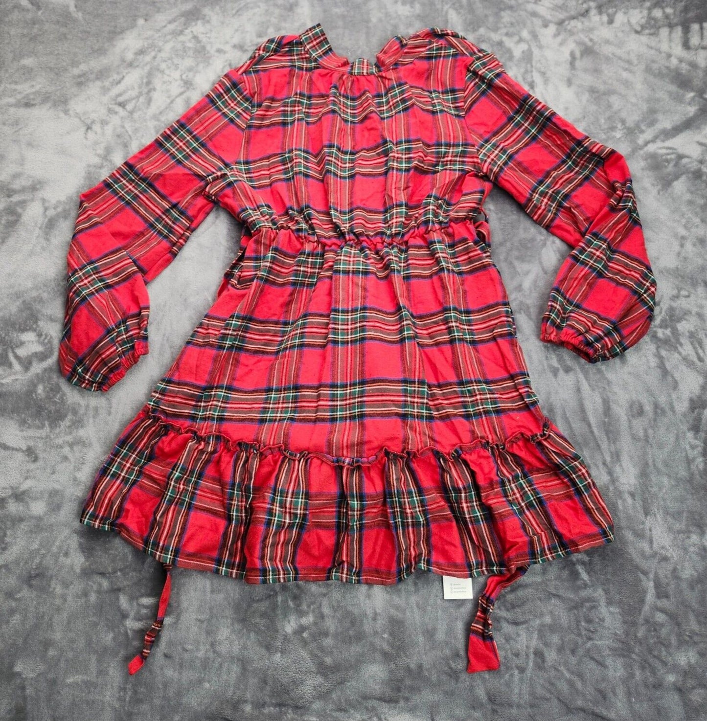 CUPSHE Women's Plaid Fall Dress Long Sleeve Tie Belt Large