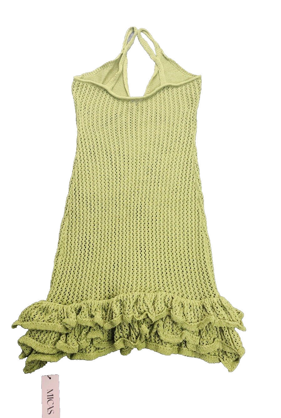 Micas Openwork Knit Mini Dress with Ruffle Hem Green size XL