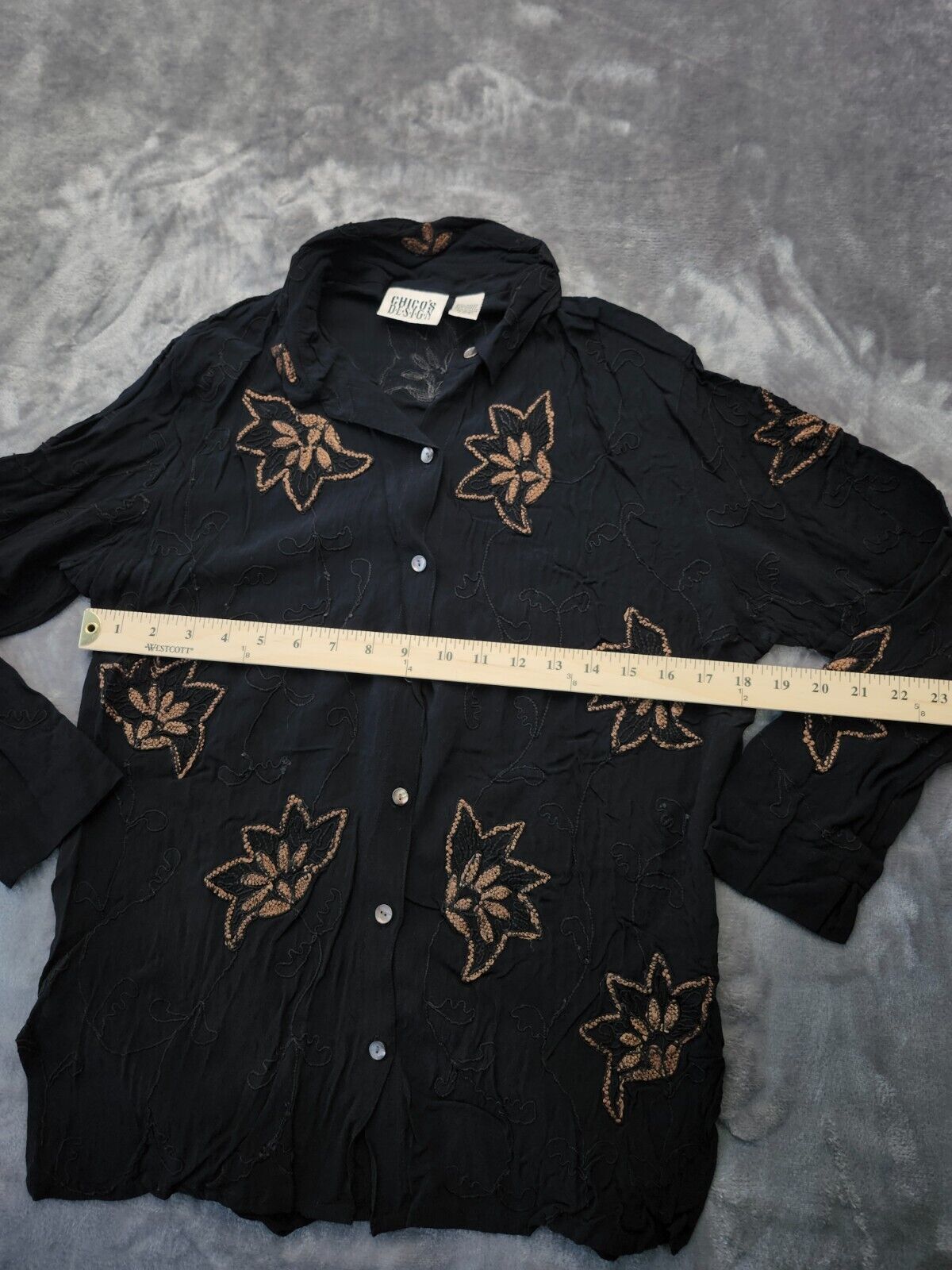Chico's Design Size 2 Multicolor Long Sleeve Button Embroidered Blouse