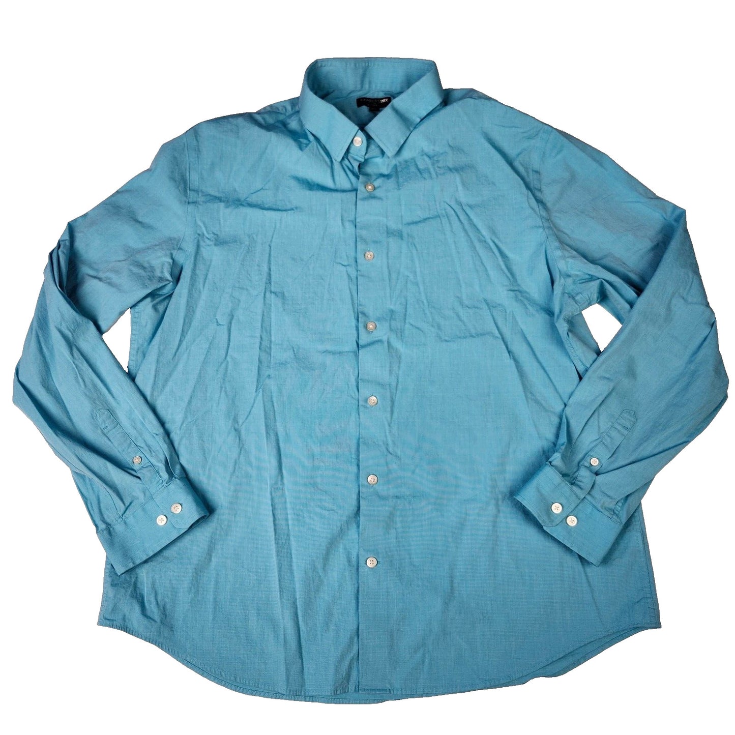 Express 1MX Size XXL Mens Long Sleeve Shirt Blue Modern Fit