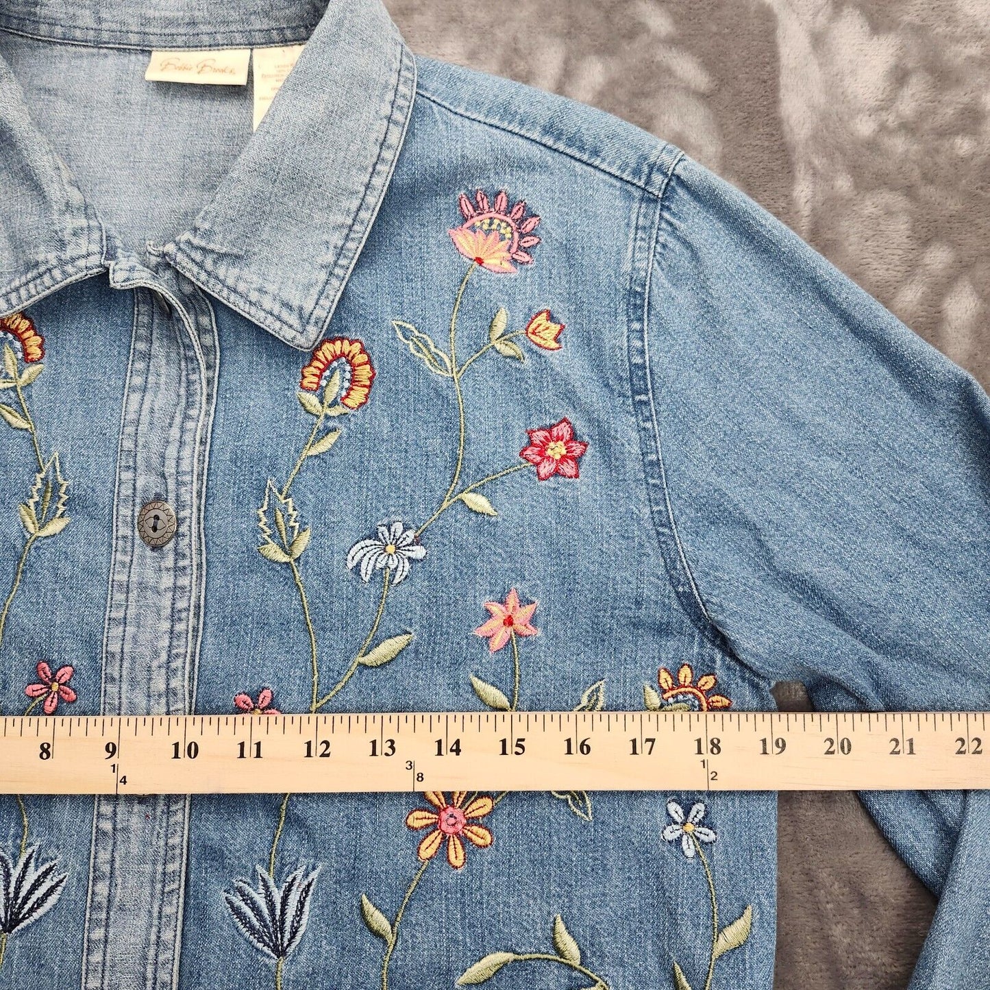 Bobbie Brooks Women's Denim Shirt With Flower Embroidery Small