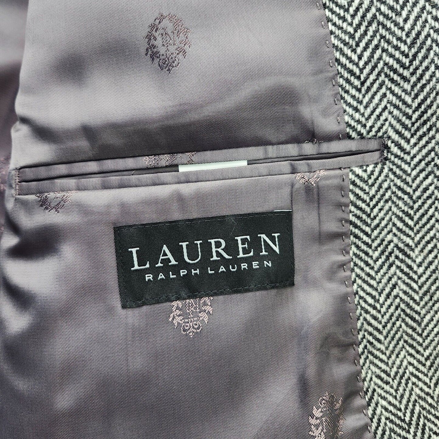 Lauren Ralph Lauren Classic-Fit Wool Suit Jacket Black/White Herringbone 44R NWT