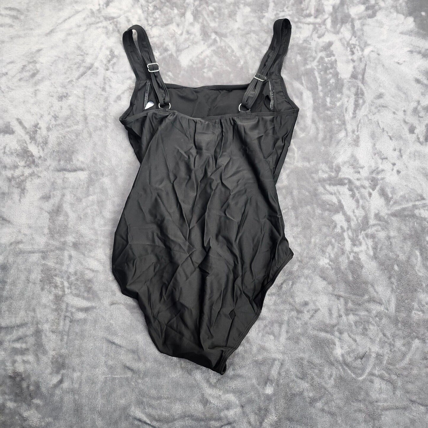 Women's Scoop neck Solid Color Belly Covering One Piece Swimsuit XL Black