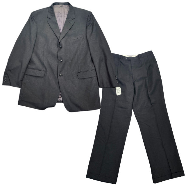 Men's 100% Wool Black Suit Set Notch Lapel Jacket Size 48 Long, Pants 36w