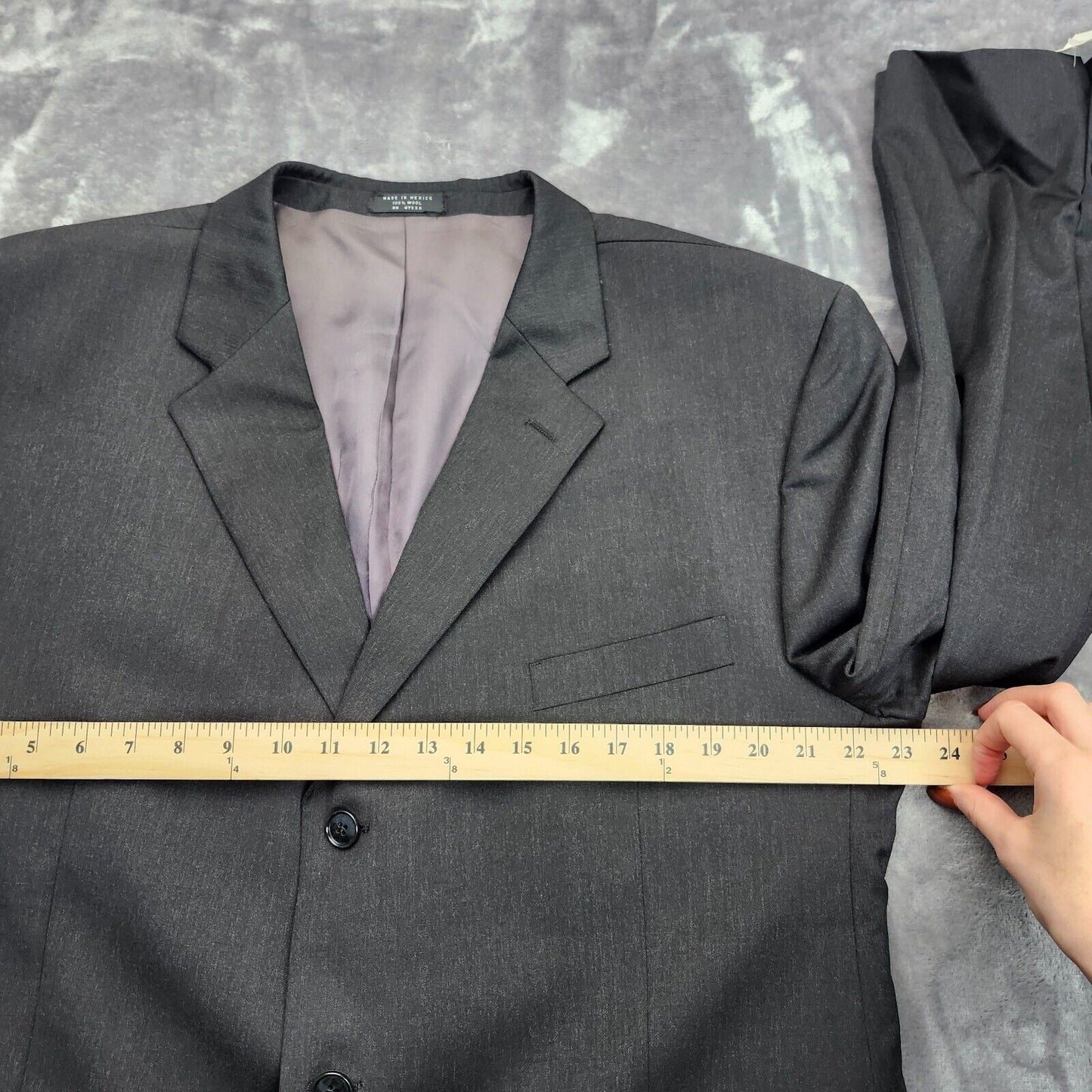 Men's Black 100% Wool Suit Set Jacket 48L Pants 36x32