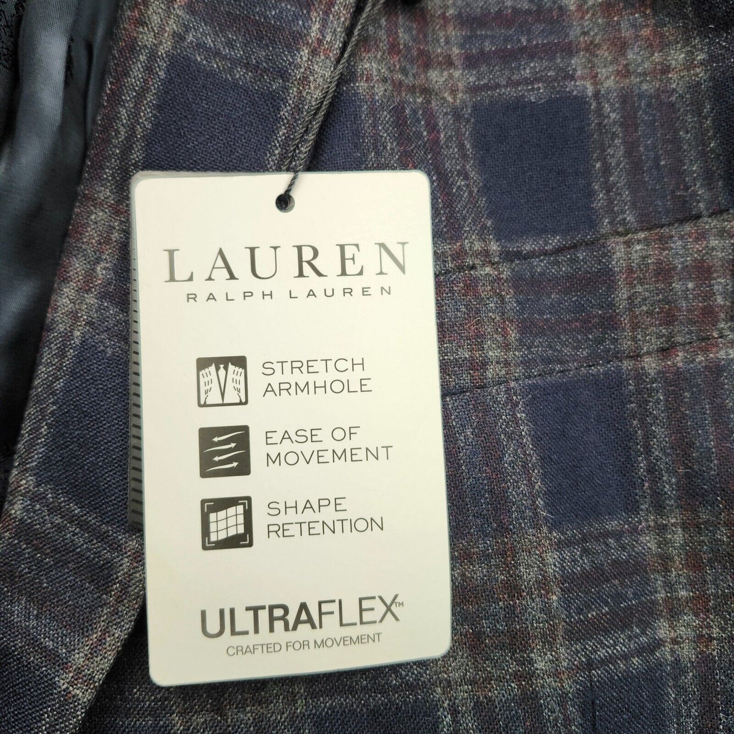 Lauren Ralph Lauren Polyester Blue Plaid Suit Jacket Blazer 44L NWT