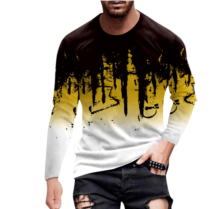 Mens Long Sleeve Compression Shirt Crew Neck Tie Dye White Yellow Small