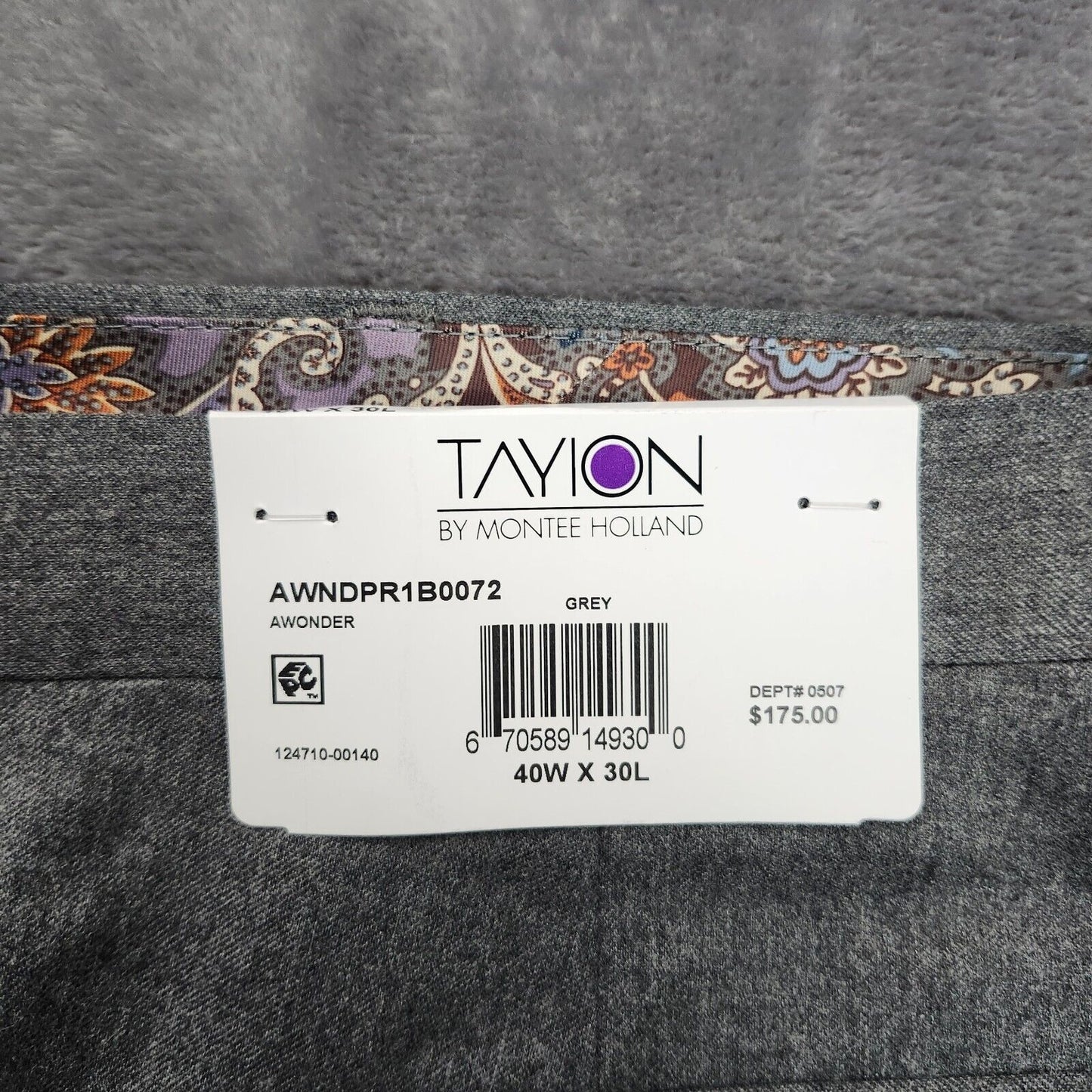 Tayion By Montee Holland Mens Classic-Fit Wool-Blend Dress Pants 40W x 30L Grey