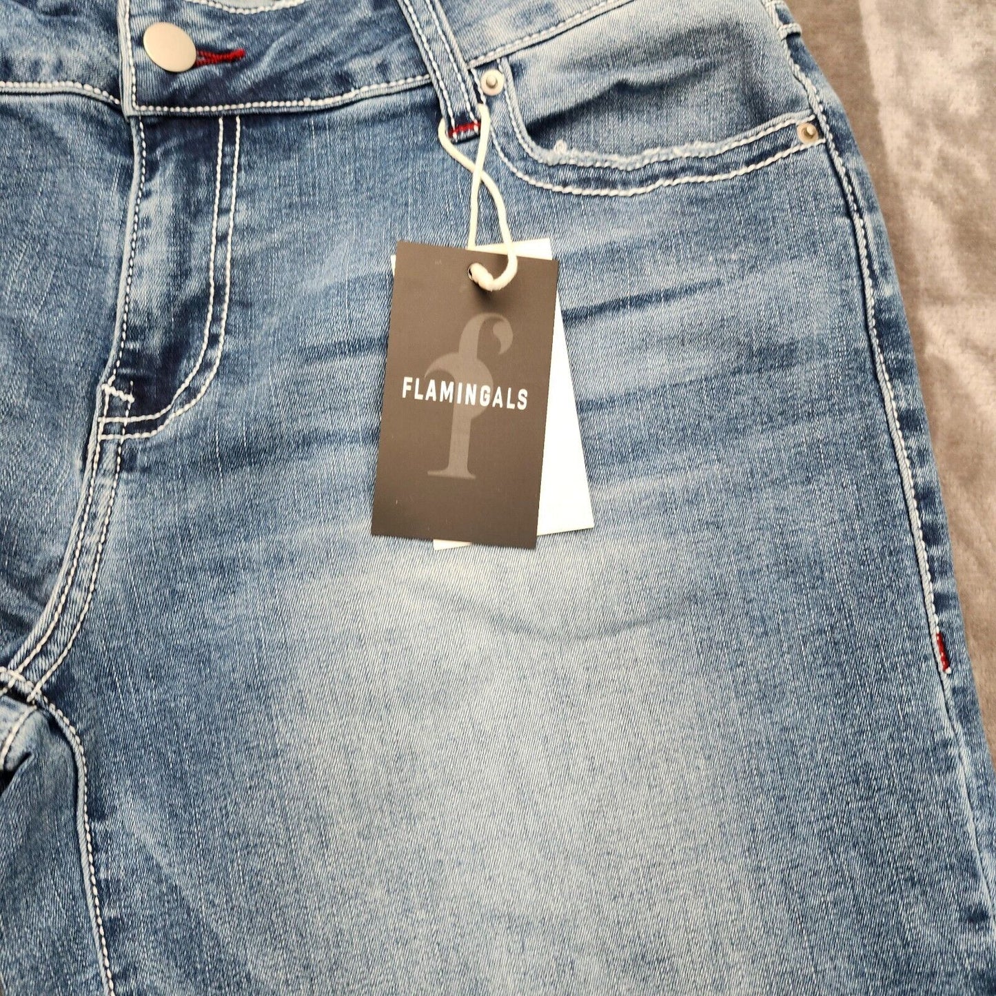 Flamingals Women's Low Rise Straight Blue Jeans Large