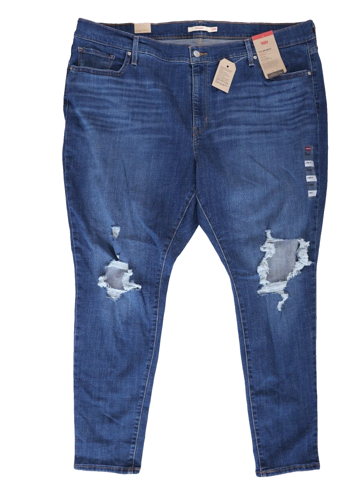 LEVIS 711 Womens PLUS Blue Distressed Skinny JEANS 24W NWT