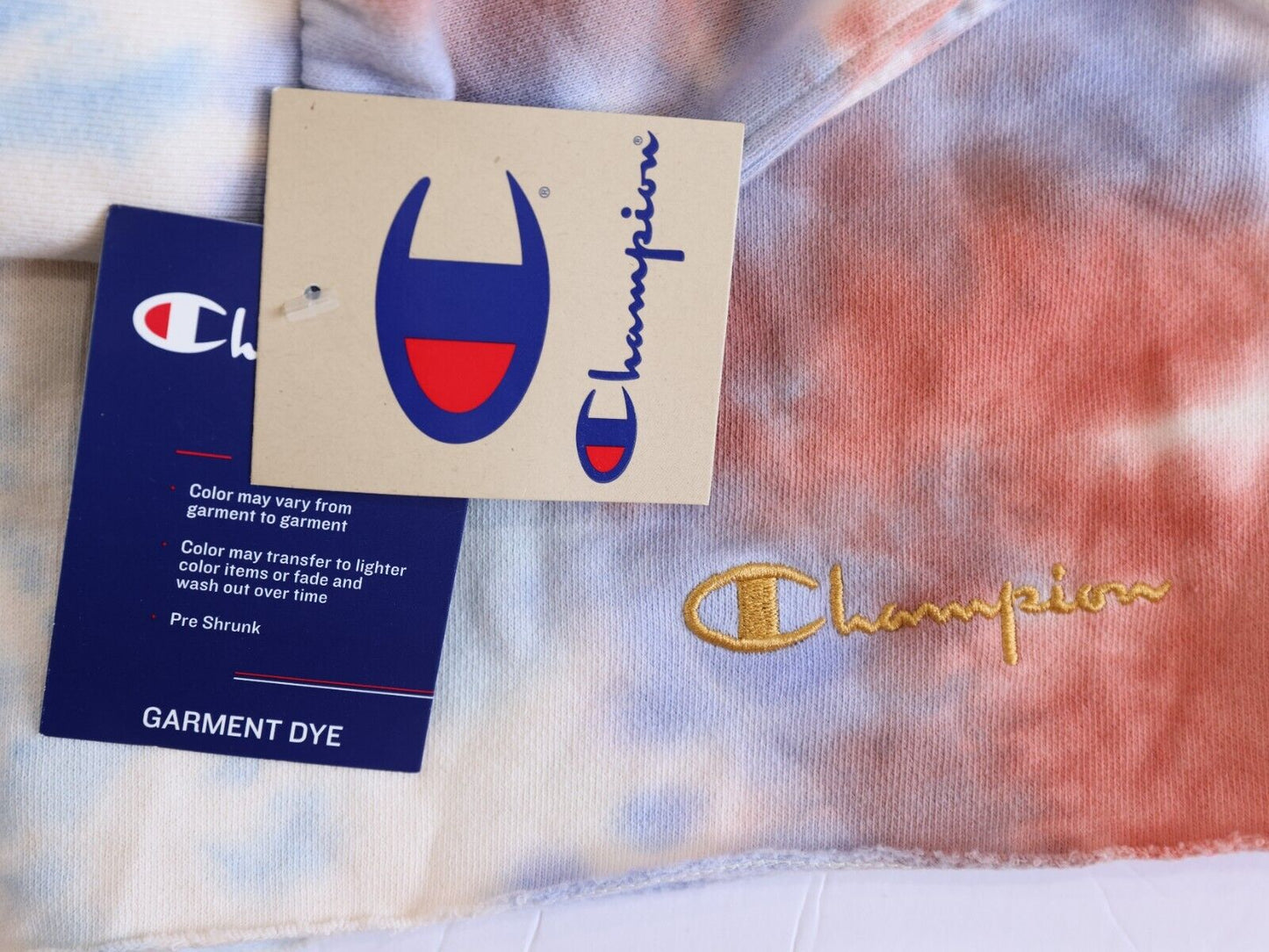 Champion Mens 6 inch Sport Shorts Blue Red XS Large Tie Dye Pockets NWT
