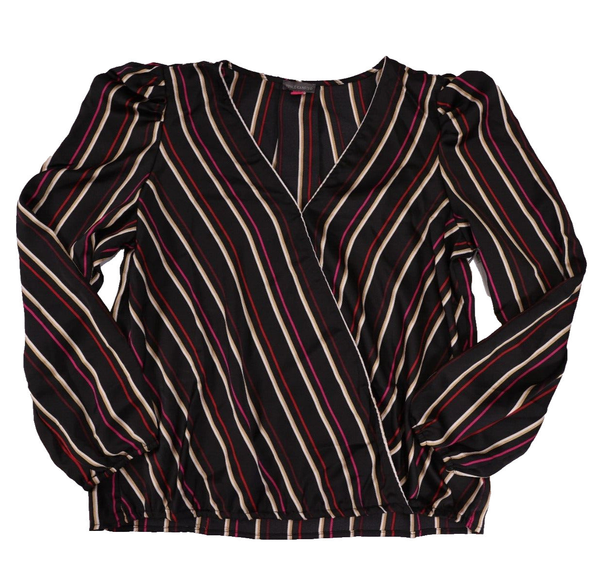 Vin Camuto Womens Black Red and Gold Blouse Holiday Hues Size L