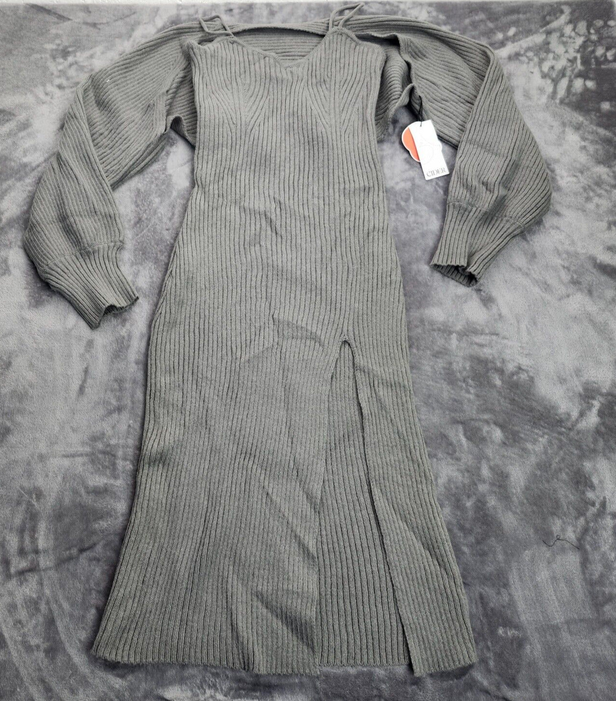 CIDER Womens Knit Solid Cami Split Midi Dress & Shrug Gray XL