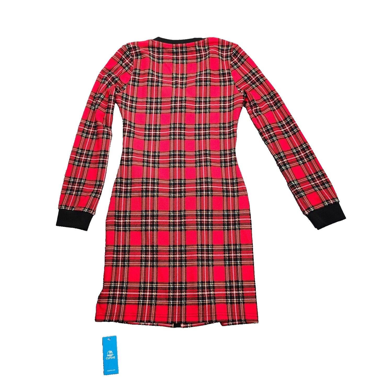 CUPSHE Red Plaid Long Sleeve Mini Dress Size Small