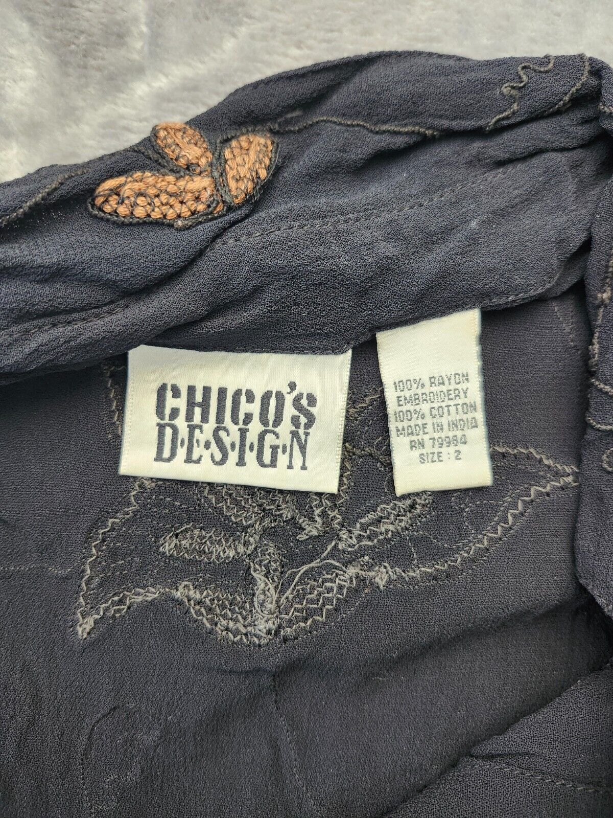 Chico's Design Size 2 Multicolor Long Sleeve Button Embroidered Blouse