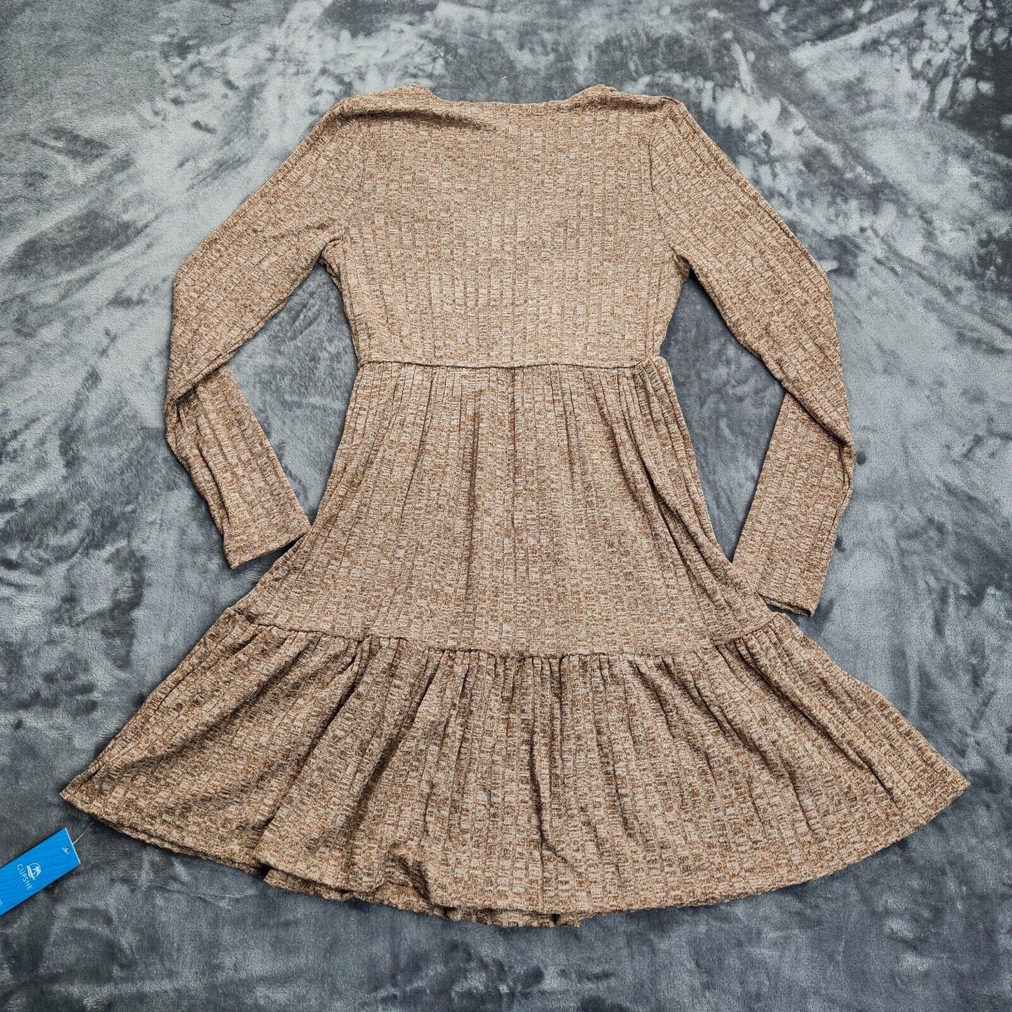CUPSHE Women's V Neck Knit Ruffled Hem Sleeve A Line Dress Med